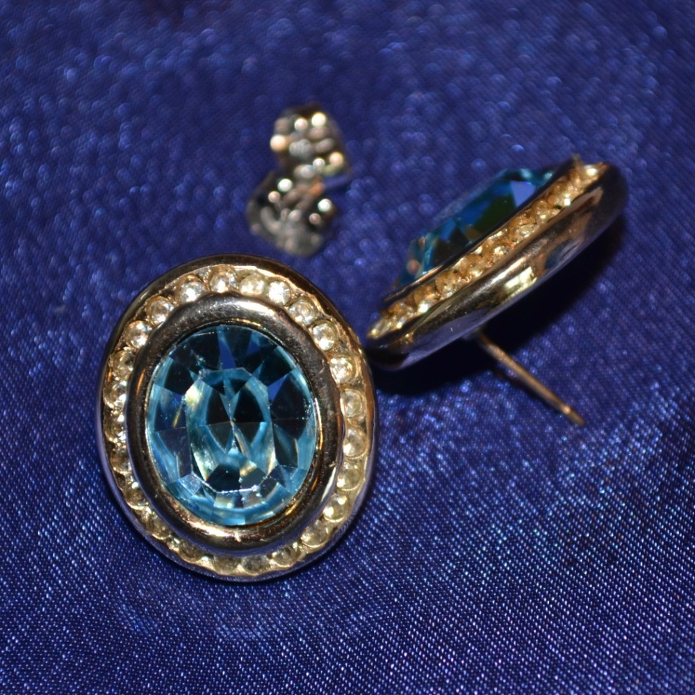 Aquamarine Crystal with Rhinestones Post Earrings